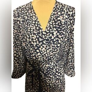 White House Black Market Womens Faux Wrap Midi Confetti Print 3/4 Sleeve…